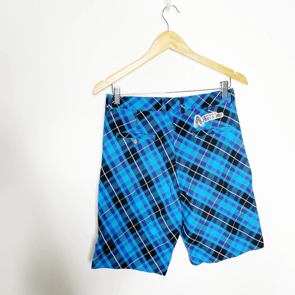 Royal & Awesome BLUE PLAID TREWS SHORTS golf preppy tee loop tour slit Mens 30 - Picture 3 of 7
